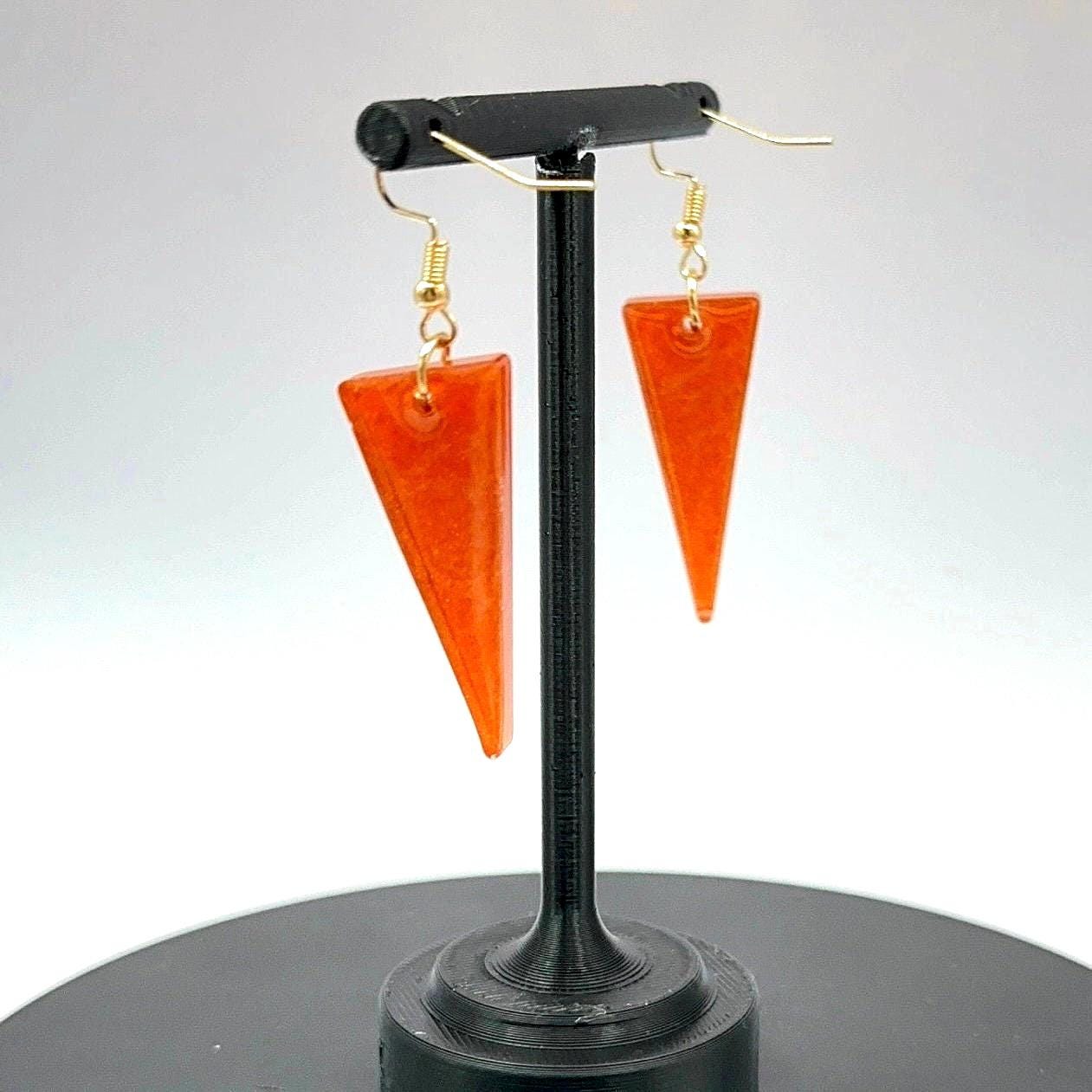 Large Orange Glitter Triangle Dangle Earrings