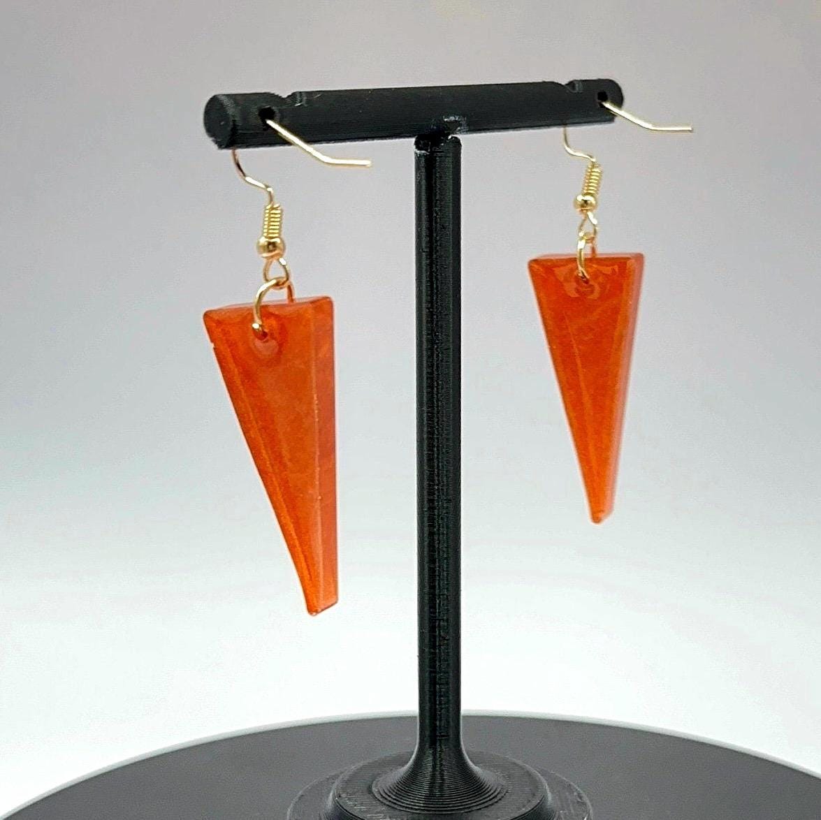 Large Orange Glitter Triangle Dangle Earrings