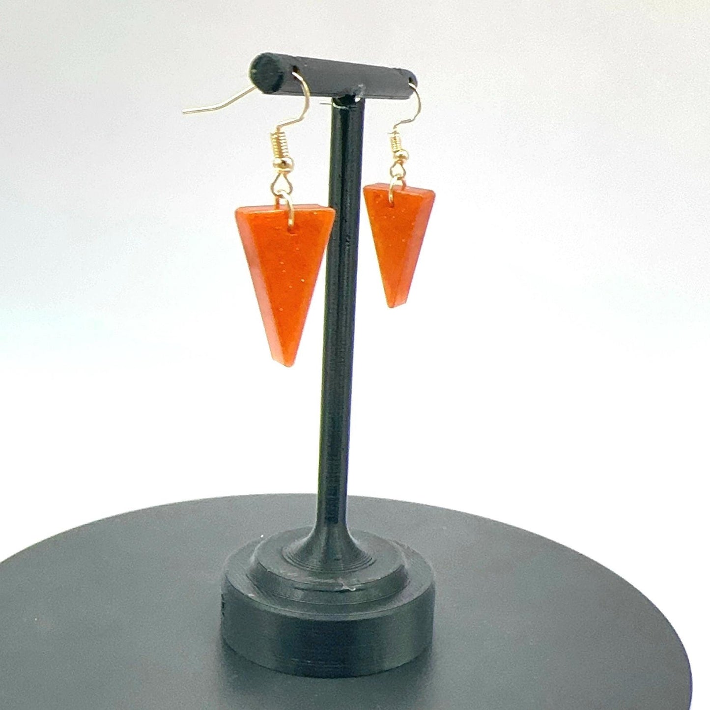 Orange Glitter Triangle Dangle Earrings
