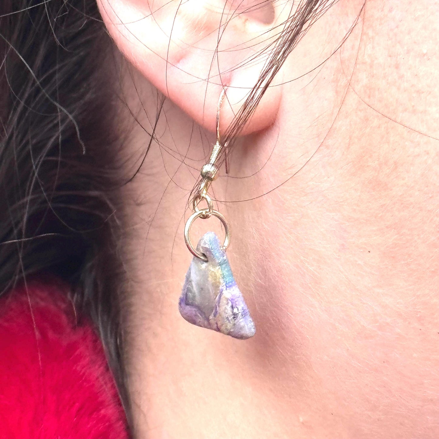 Multicolored Triangle Marble Dangle Earrings with Silver Hooks